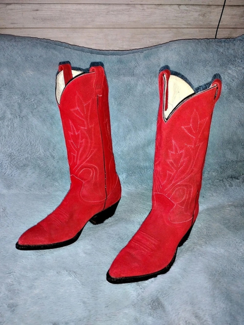 Red Embroidered Western Heeled Boots